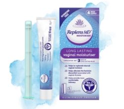 Clean shot of both Replens Gel package + reusable applicator and the Pre-filled Applicator package